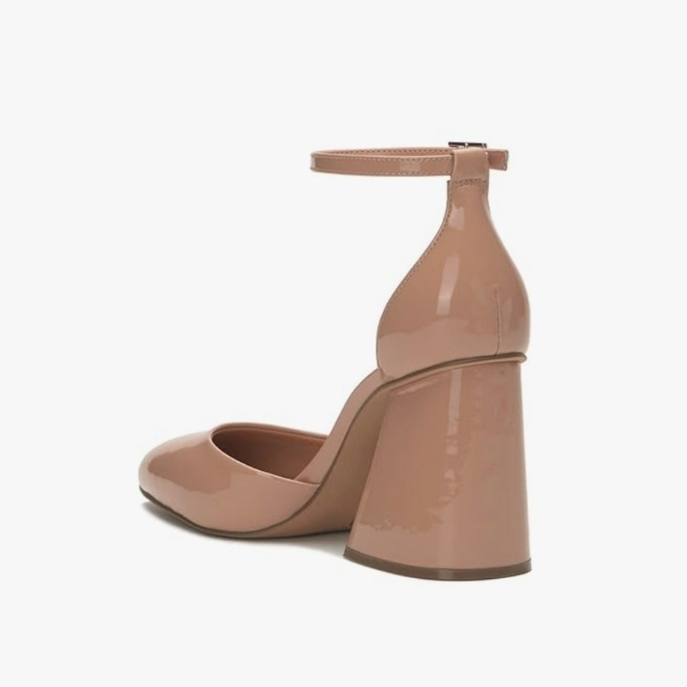 Vince Camuto Womens Addilenz Block Heel Ankle Pump Nude Tan Patent Leather Sz 9 - Picture 2 of 9
